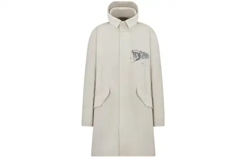 DIOR Homme Logo Printed Hooded Coat