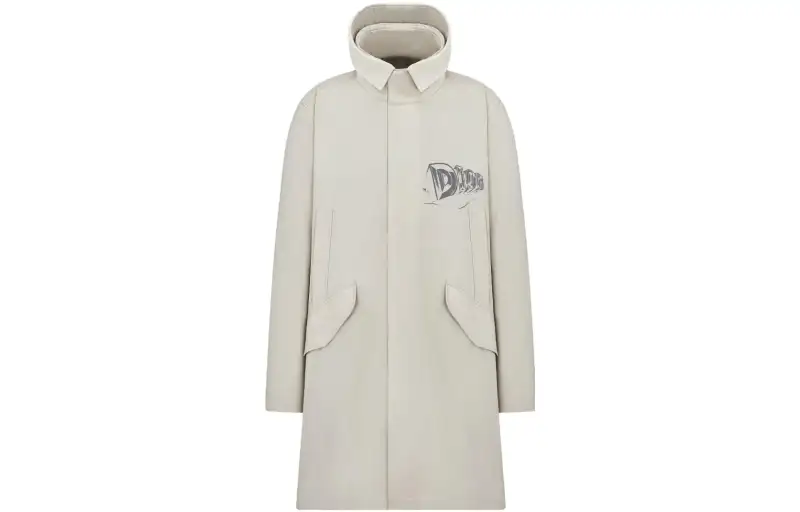 DIOR Homme Logo Printed Hooded Coat