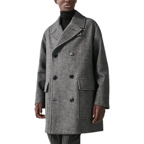 HERMES Coats Men's Gray Lapel Moderate Straight Fit