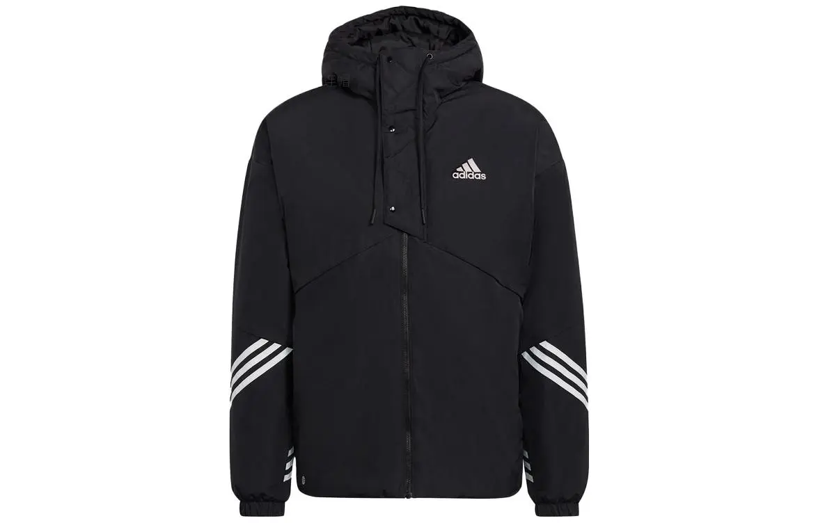 Adidas Puffer Jackets Men's Black Hooded Thickened Puffer Jacket