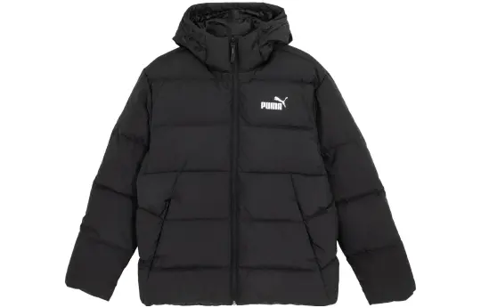 PUMA Down Jackets Men's Black Hooded Moderate Puffer Jacket