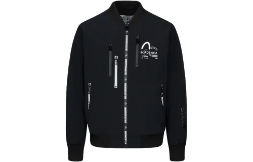 EVISU Jackets Men's Black Baseball Collar Moderate Pilot