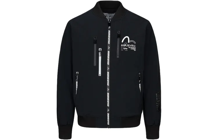 EVISU Jackets Men's Black Baseball Collar Moderate Pilot