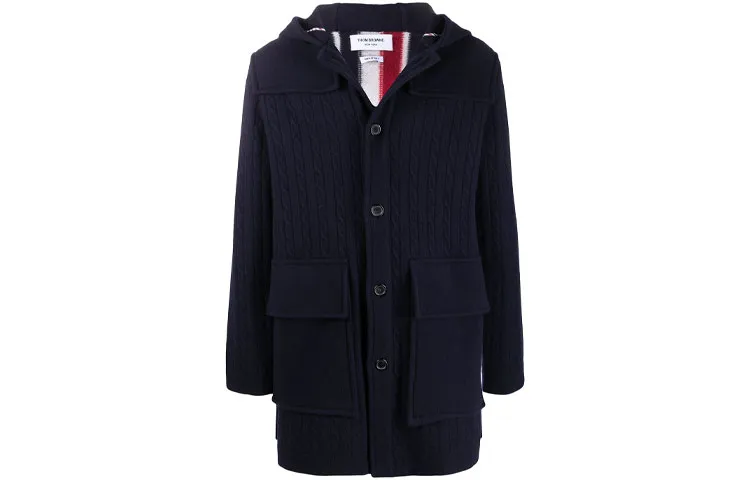 THOM BROWNE Coats Men's Blue Hooded Moderate
