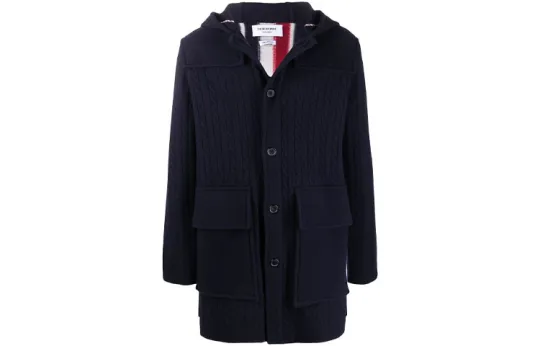 THOM BROWNE Coats Men's Blue Hooded Moderate