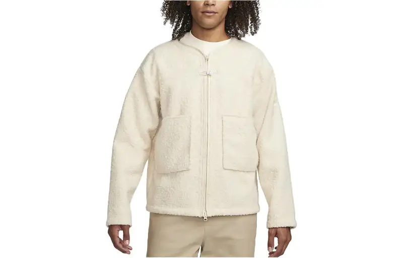 Nike SPORTSWEAR TECH PACK Fleece Tops Men's Beach White Crew Neck Moderate