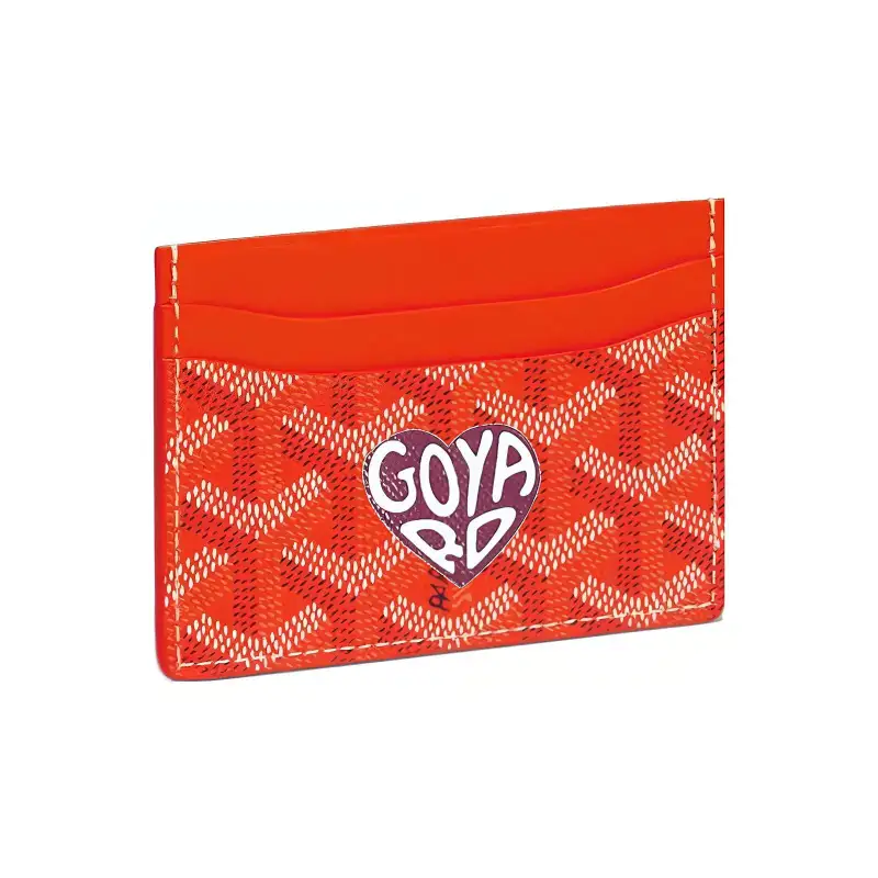 GOYARD Saint Sulpice Canvas With Calfskin Card Holder Card Holder Unisex Orange & Burgundy Small Heart