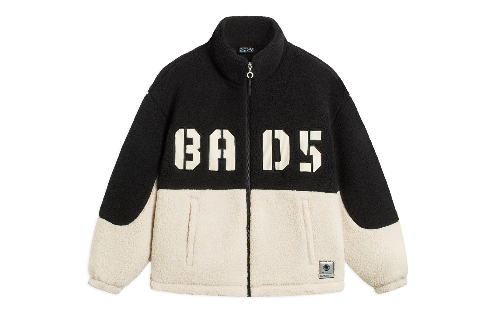 LiNing BADFIVE casual warm sherpa jacket with stand-up collar zipper pocket cotton jacket men's black swan white