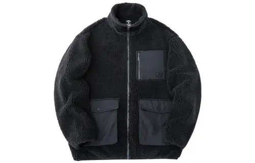 ANTA Life Collection Velvet Jackets Men's Black Stand Collar Thickened And Fleece Lined