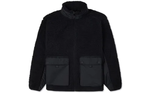 Converse Velvet Jackets Men's Black Stand Collar Moderate Straight Fit
