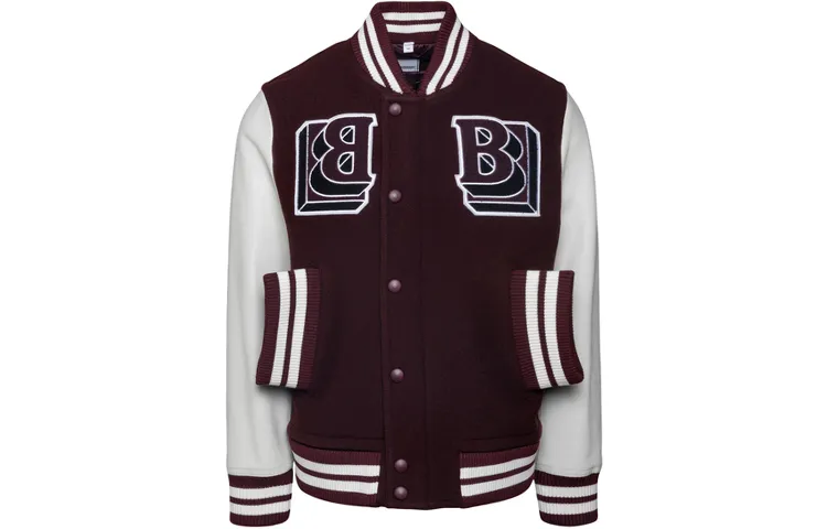 Burberry Leather Sleeve Technical Wool Varsity Jacket