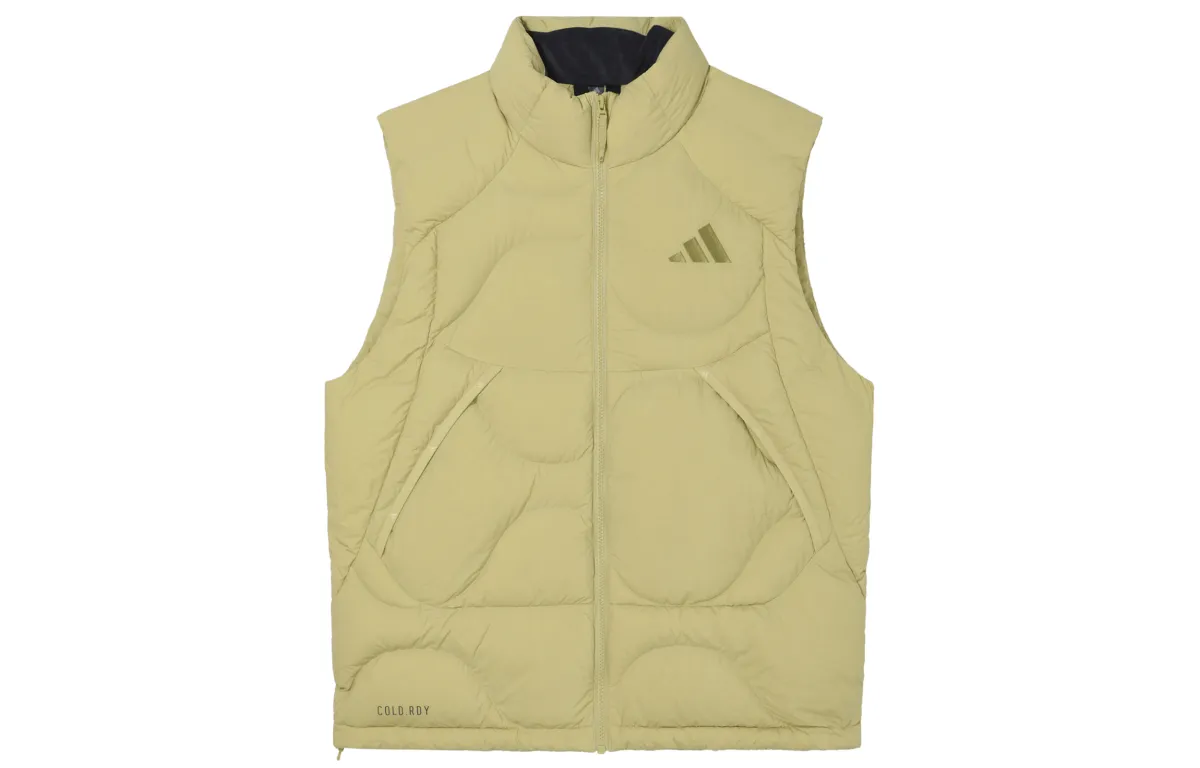 Adidas Down Vests Men's Sand Brown Stand Collar Moderate Other