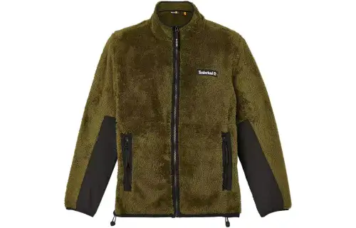 Timberland Velvet Jackets Unisex Dark Green Stand Collar Moderate