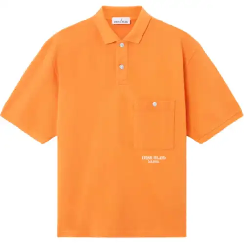 STONE ISLAND Polo Shirts Men's Orange Polo Collar Moderate Straight Fit