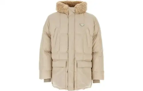 PRADA Down Jackets Men's Khaki Hooded Thickened Other