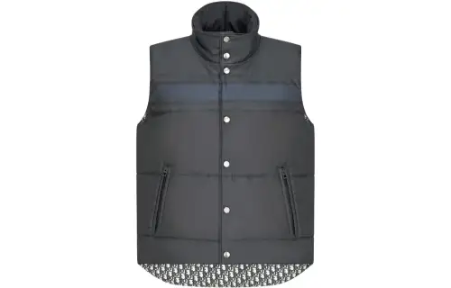 DIOR Down Vests Unisex Gray Stand Collar Moderate Other