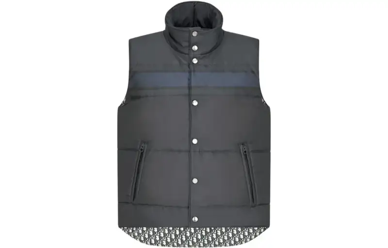 DIOR Down Vests Unisex Gray Stand Collar Moderate Other