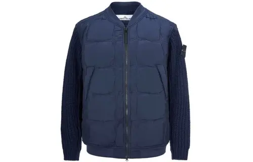 STONE ISLAND Puffer Jackets Men's Marine Blue Baseball Collar Moderate Other