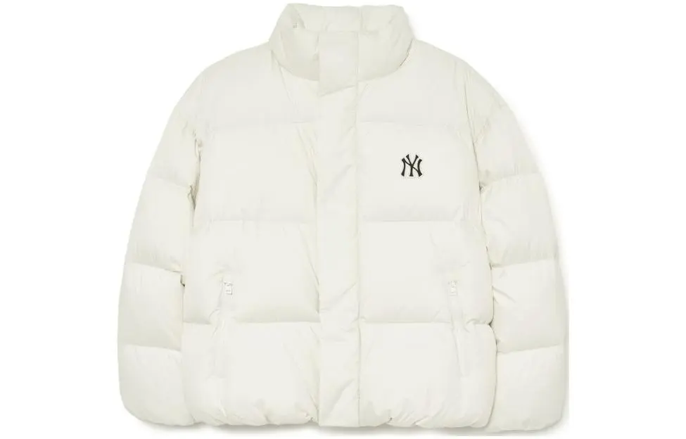 MLB New York Yankees Down Jackets Unisex Cream Stand Collar Moderate Puffer Jacket