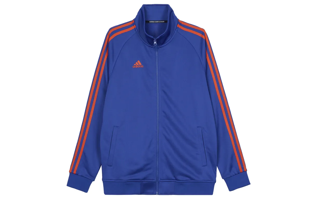 Adidas 3-Stripes Jackets Unisex Blue Base Orange Stripes Stand Collar Moderate