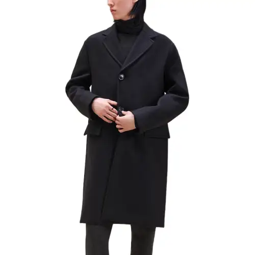 HERMES Coats Men's Navy Lapel Moderate Straight Fit