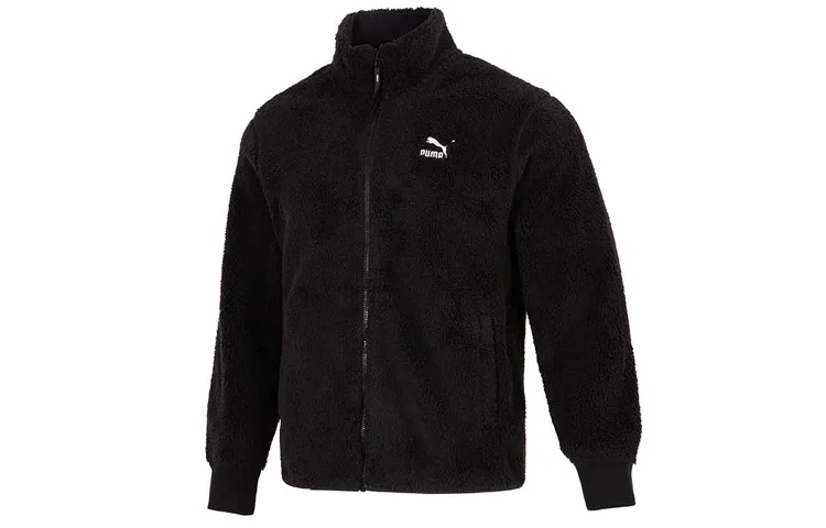 PUMA Solid Color Fleece Lined Athleisure Stand Collar Sherpa Velvet feel Coat Men's Black