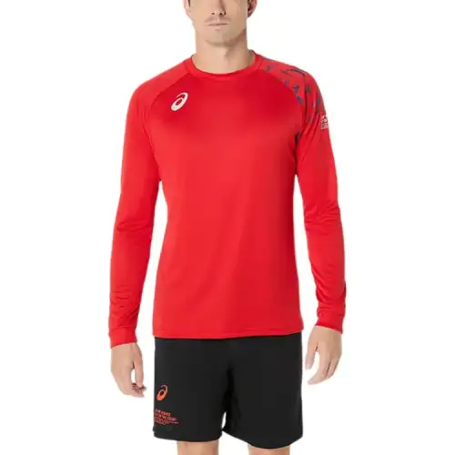 ASICS T Shirts Men's Fire Red Crew Neck