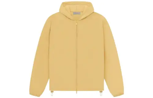 Fear of God Essentials Drop2 SS23 Essentials Fullzip Jacket Light Tuscan Solid Color Logo Zipper Hooded Velvet Casual Jacket American Heavy Cotton Jacket Men's Goose Yellow