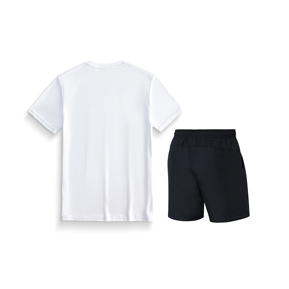 Li Ning Casual Sportswear Men’s White Short Sleeved Shirt+Black Shorts