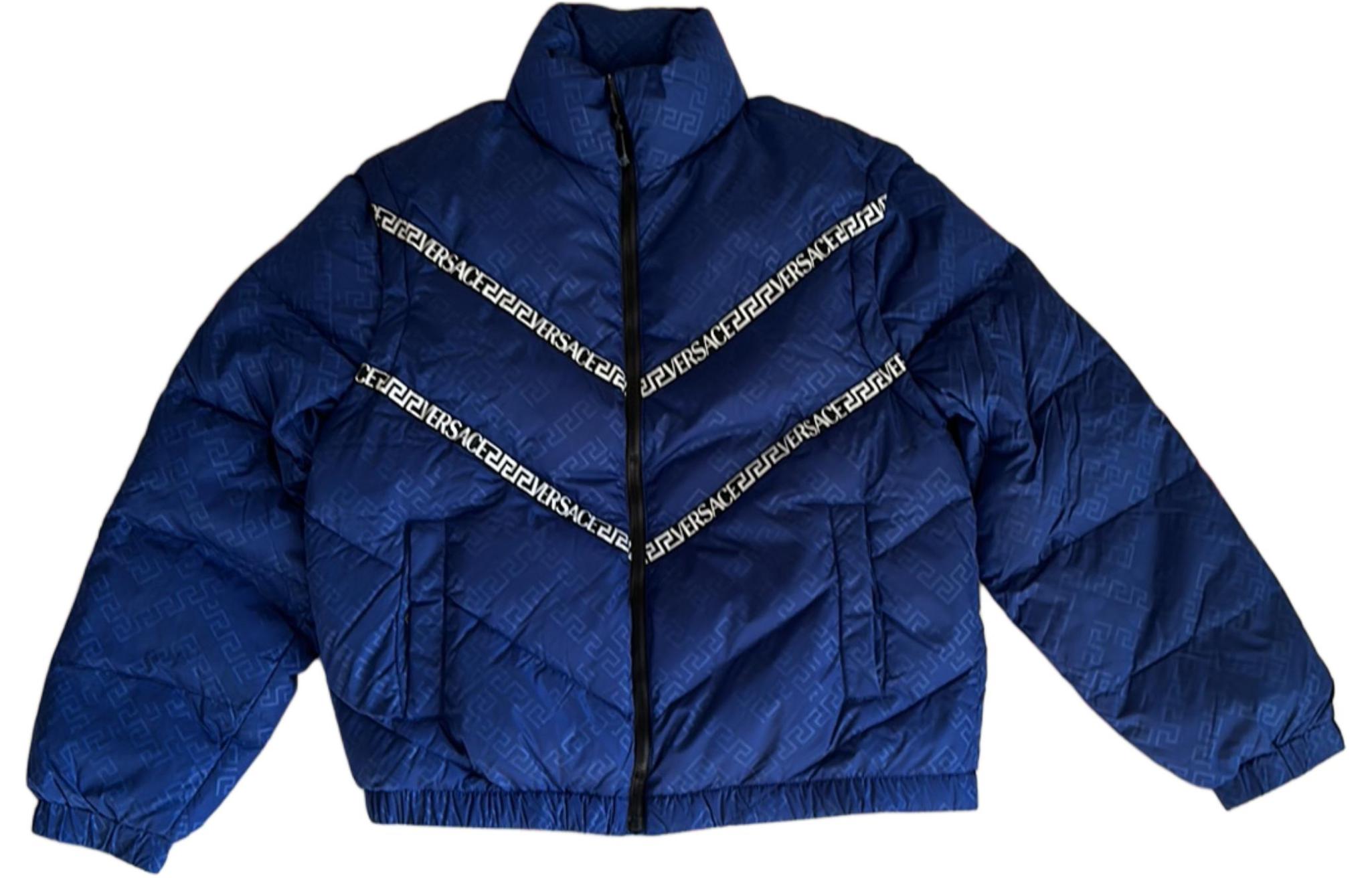 Мужской пуховик Versace Греческий узор (черный)