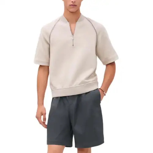 HERMES T Shirts Men's Gray Stand Collar Moderate Straight Fit