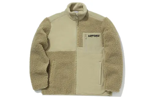 Li Ning Velvet Jackets Men's Light Khaki Stand Collar Thickened