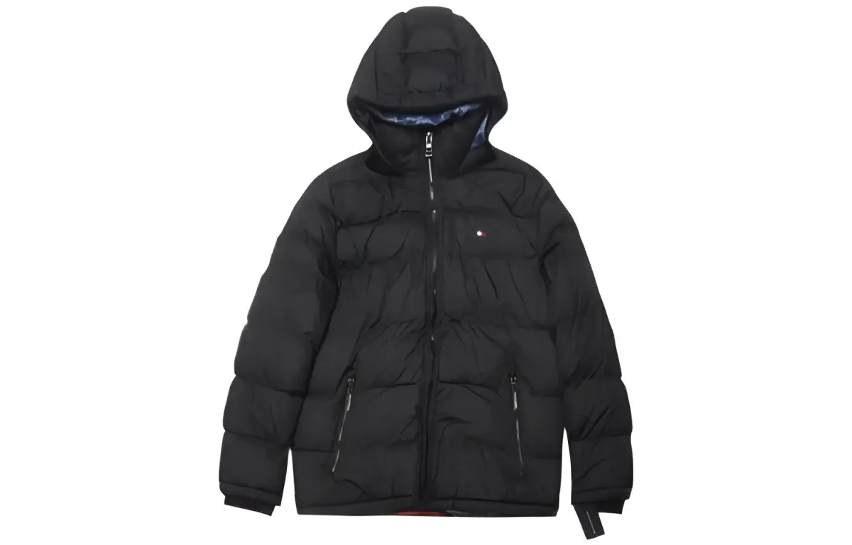 Tommy Hilfiger Puffer Jackets Men's Black Hooded Thickened Other