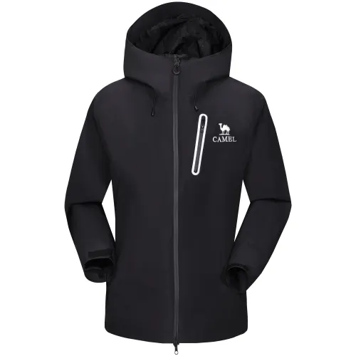 CAMEL Camel all-weather series solid color windproof hooded hiking hard-shell waterproof and cold-proof single-layer outdoor hiking jacket, same style for men and women