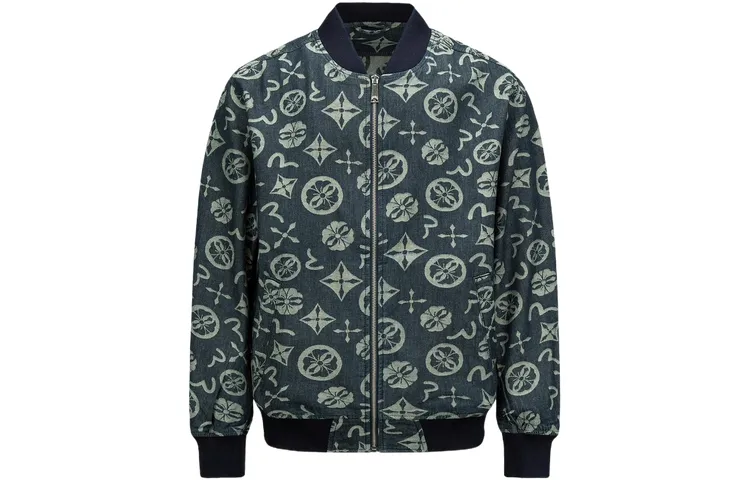 EVISU Jackets Men's Denim Blue Baseball Collar Moderate Other