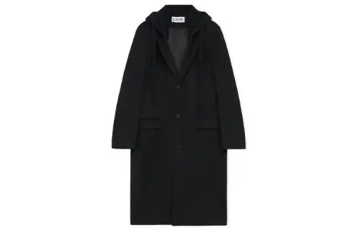LOEWE Coats Men's Black Hooded Moderate Straight Fit