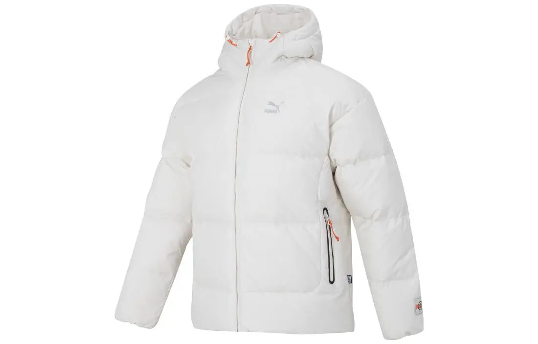 PUMA Down Jackets Men's White Hooded Moderate Straight Fit