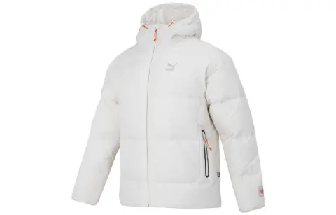 PUMA Down Jackets Men's White Hooded Moderate Straight Fit