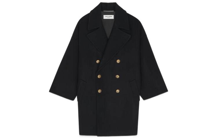 SAINT LAURENT Coats Men's Black Suit Collar Moderate Straight Fit