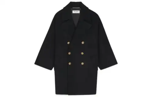 SAINT LAURENT Coats Men's Black Suit Collar Moderate Straight Fit