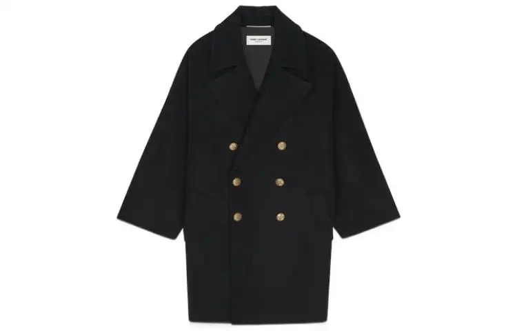 SAINT LAURENT Coats Men's Black Suit Collar Moderate Straight Fit