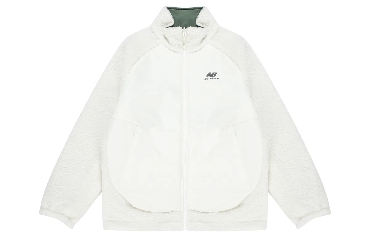 New Balance Velvet Jackets Unisex Ivory White Stand Collar Moderate