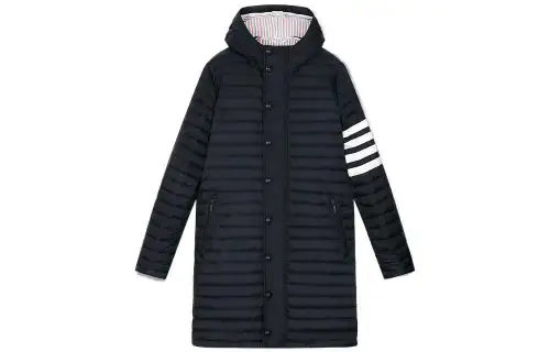THOM BROWNE Tom Brown FW22 Striped Hooded Long Sleeve Zip Coat Men's Navy Blue