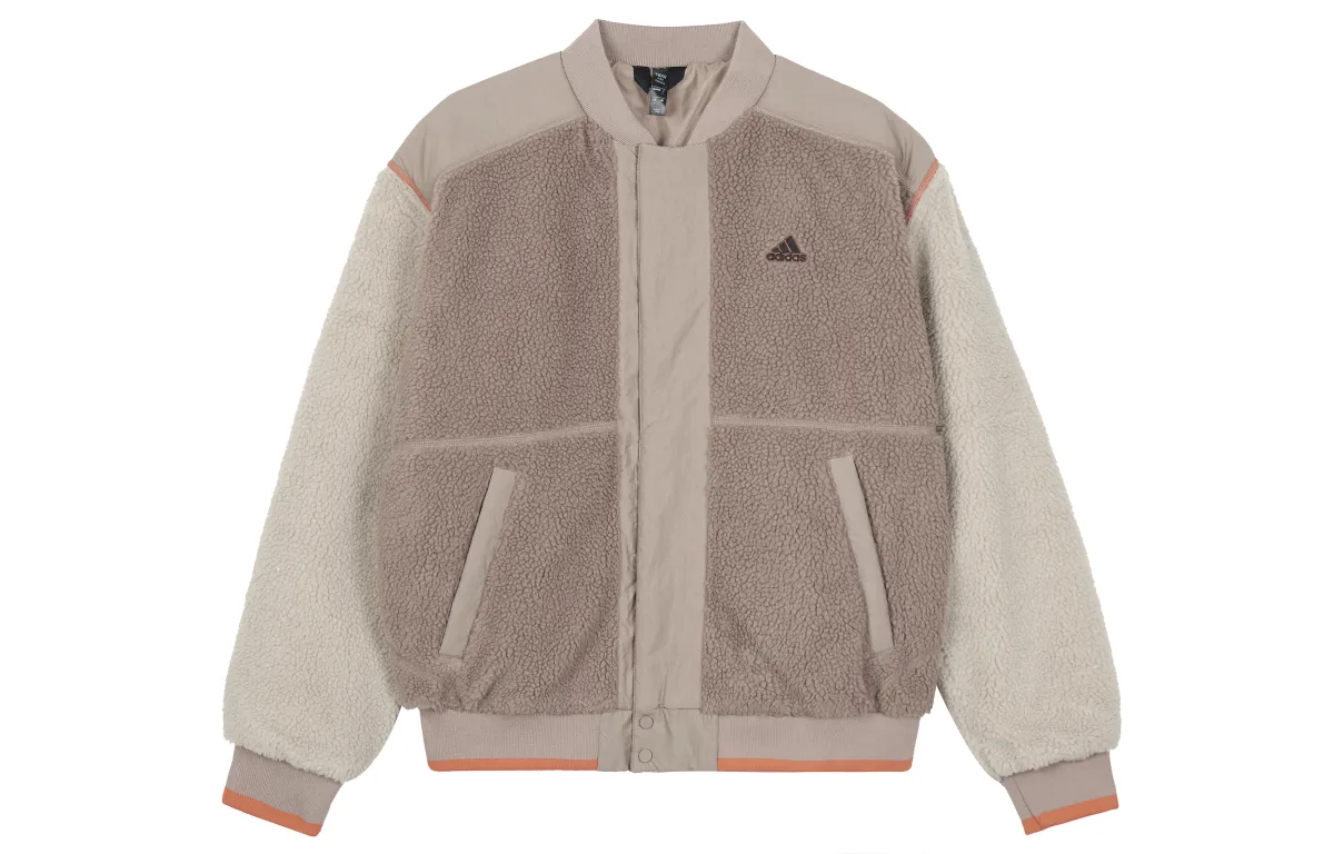 Adidas Velvet Jackets Men's Khaki Stand Collar Thickened