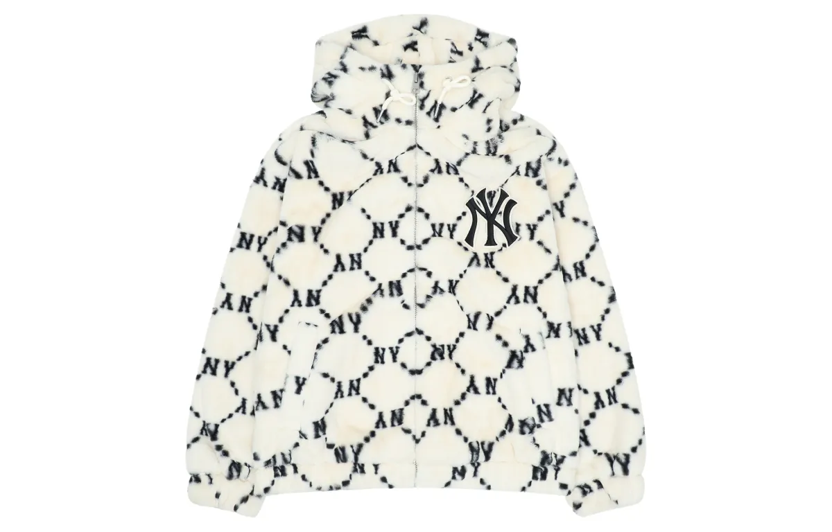 MLB Monogram Velvet Jackets Unisex Cream Hooded (Non-detachable) Moderate