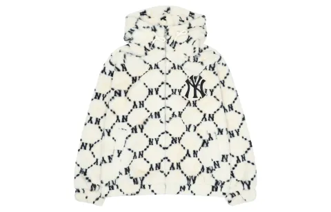 MLB Monogram Velvet Jackets Unisex Cream Hooded (Non-detachable) Moderate