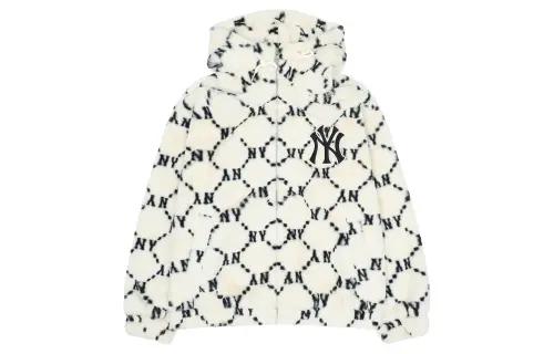 MLB Old Flower Velvet Jackets Unisex Cream Hooded Moderate