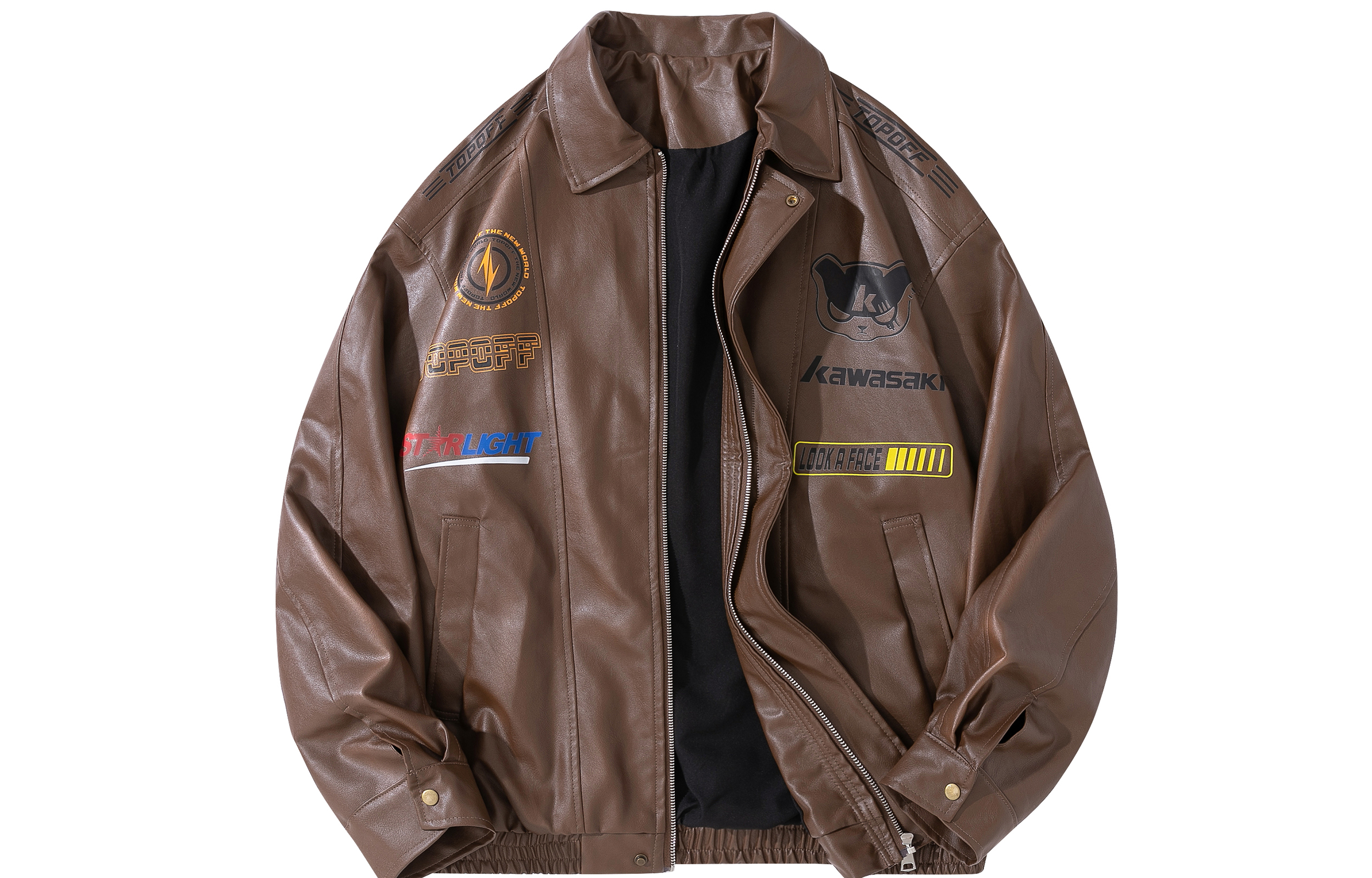 【新品未使用】KOWGA Leather Jacket Kawasaki PU Leather Jacket CQZYQD/3339 — купить одежду известных