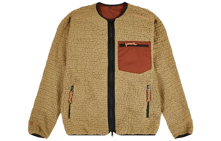 Converse Velvet Jackets Unisex Milk Tea Beige Crew Neck Thickened And Fleece-Lined