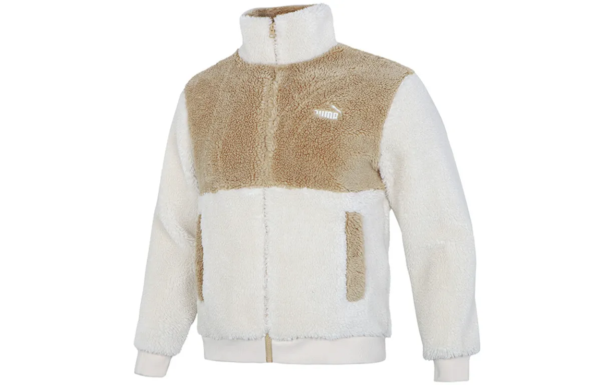 PUMA Velvet Jackets Men's White Stand Collar Moderate Straight Fit
